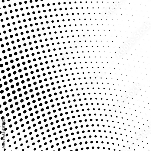 Abstract monochrome halftone texture. Chaotic wave of black dots on a white background