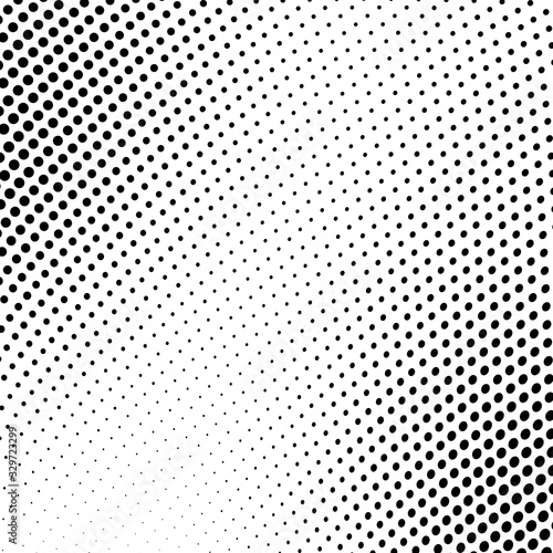 Abstract monochrome halftone texture. Chaotic wave of black dots on a white background