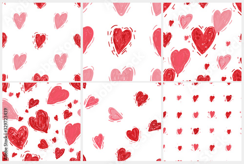 Seamless pattern set with hearts. Valentines day background