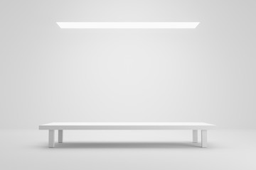Empty pedestal or table podium display on white room and light background with futuristic stand concept. Blank product shelf standing backdrop. 3D rendering.
