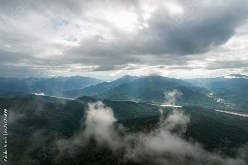 Beautiful view of Khong river and mountain layers from Pha Tang view point in Chiang Rai  Thailand.