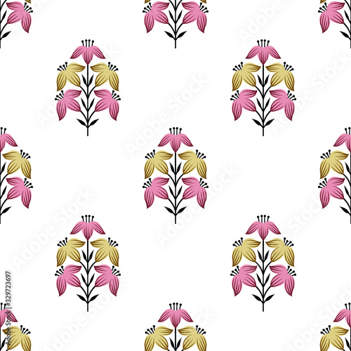 Seamless Asian damask floral pattern design on white background