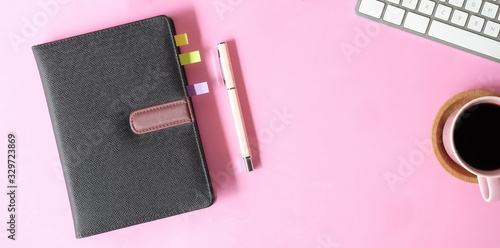 Wallpaper Mural Top view office stuff with notepad, laptop and coffee cup mouse notepad shot.blank screen mobile phone and supplies on white desk workspace and copy space. Torontodigital.ca