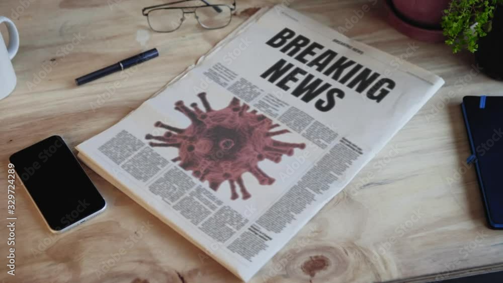 Media spreading information newspaper desk front page image corona virus 