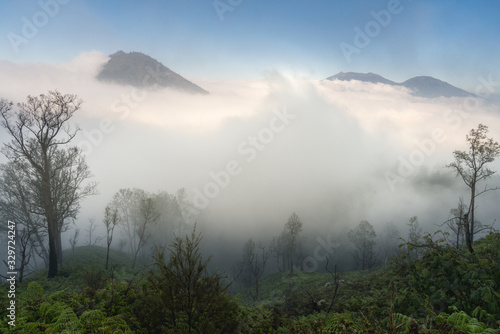 View of the way to Kawah Ijen that plenty of mist in the morning in Java, Indonesia.