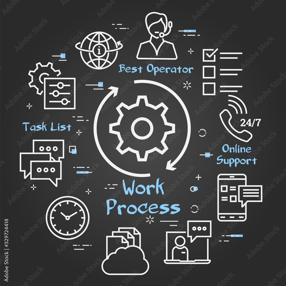 Vector black concept of online support - work process icon Vector black concept of online support - work process icon