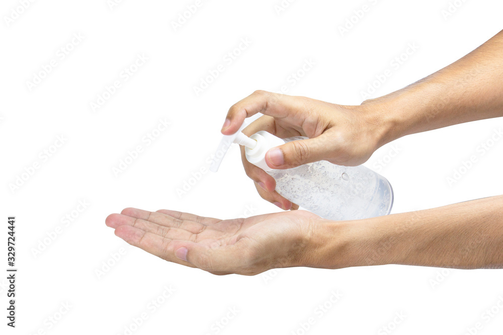 Man using squeezing hand sanitizer to palm. Sanitizing hands to protect from getting flu. Antibacterial antiseptic. Man using squeezing hand sanitizer to palm. Sanitizing hands to protect from getting flu. Antibacterial antiseptic.