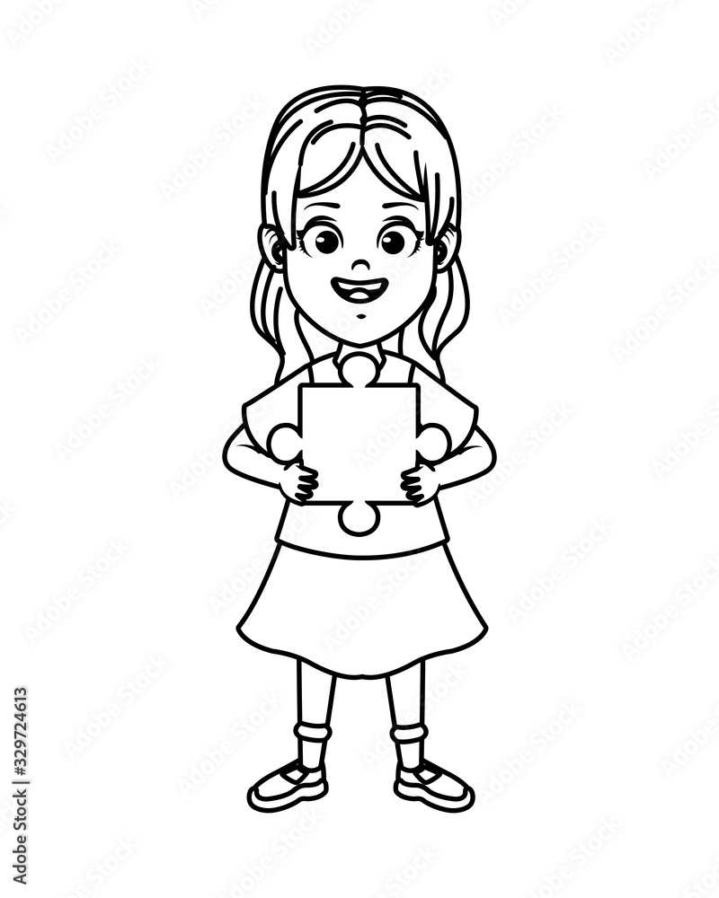 happy little girl with puzzle piece character happy little girl with puzzle piece character