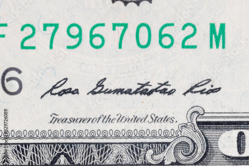 Bild auf Leinwand Treasurer of the United States Rosa Gumataotao Rios's signature on one US dollar bill