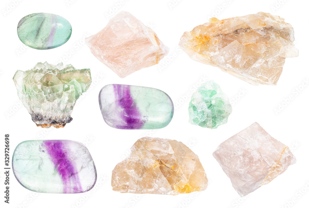 set of various Fluorite (fluorspar) gemstones set of various Fluorite (fluorspar) gemstones