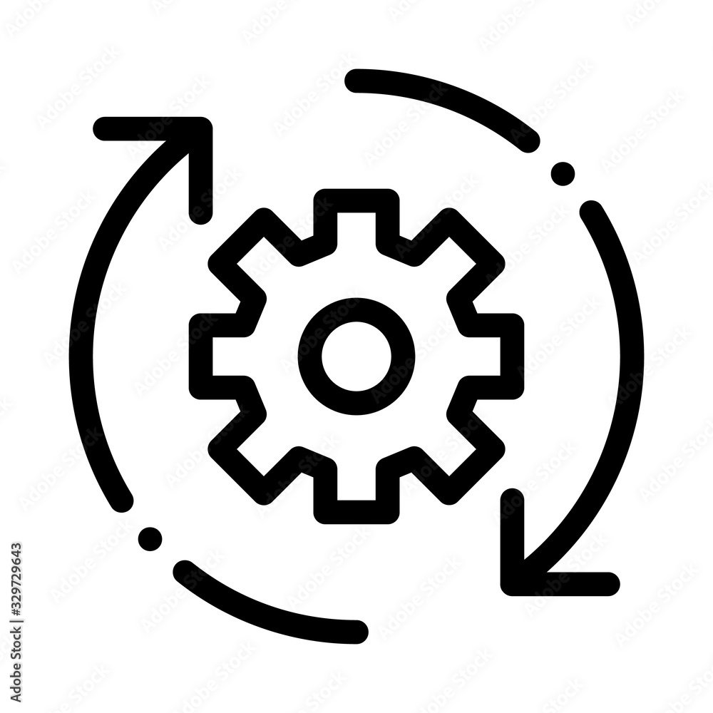 Gear And Arrows Around Agile Element Vector Icon Thin Line. Agile Magnifier And Document, Sandglass And Package, Loud-speaker And Stop Watch Concept Linear Pictogram. Monochrome Contour Illustration Gear And Arrows Around Agile Element Vector Icon Thin Line. Agile Magnifier And Document, Sandglass And Package, Loud-speaker And Stop Watch Concept Linear Pictogram. Monochrome Contour Illustration