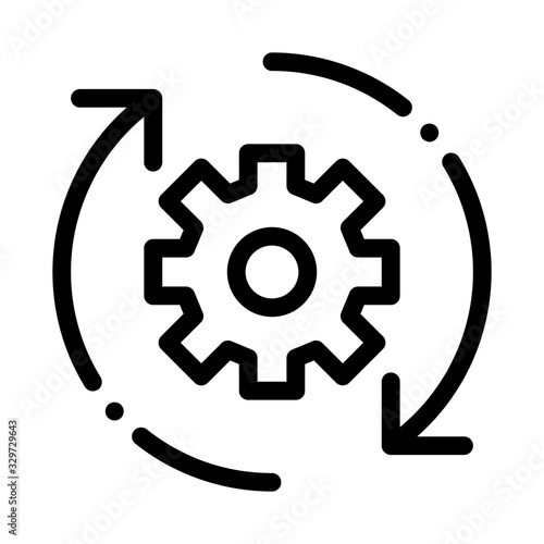 Gear And Arrows Around Agile Element Vector Icon Thin Line. Agile Magnifier And Document, Sandglass And Package, Loud-speaker And Stop Watch Concept Linear Pictogram. Monochrome Contour Illustration