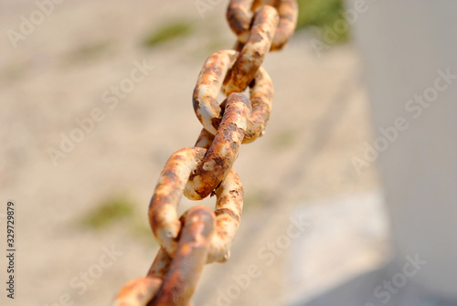 Vintage chain, old rusty steel close up