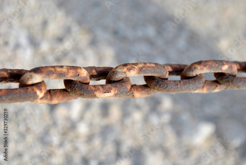 Vintage chain, old rusty steel close up