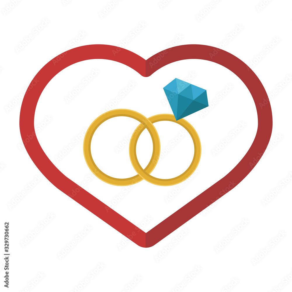 Wedding rings with red heart icon design vector Wedding rings with red heart icon design vector