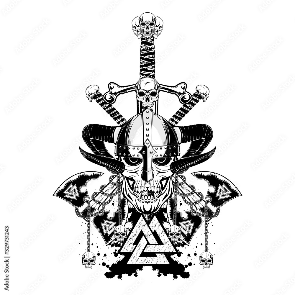 Obraz premium Viking_Skull_Sword_Axe
