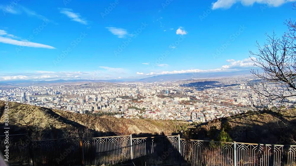 TBILISI, GEORGIA DECEMBER 14, 2019: Beautiful aerial view of the central part of city in Tbilisi, Georgia TBILISI, GEORGIA DECEMBER 14, 2019: Beautiful aerial view of the central part of city in Tbilisi, Georgia