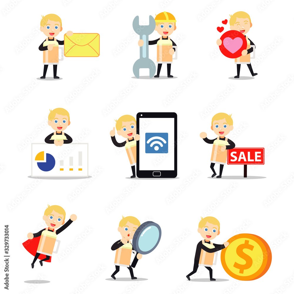 Set character of man wearing beer costume in party celebration night. Set character of man wearing beer costume in party celebration night.