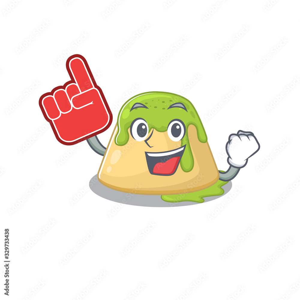 Pudding green tea mascot cartoon style with Foam finger Pudding green tea mascot cartoon style with Foam finger