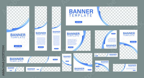 set of creative web banners of standard size with a place for photos. Business ad banner. Vertical, horizontal and square template. vector illustration EPS 10