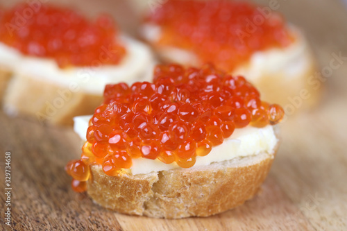 red caviar canapes, tasty healthy food