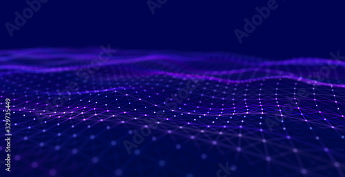 Wave of interlacing points and lines. Abstract background. Technological style. Big data. 3d rendering. © Olena