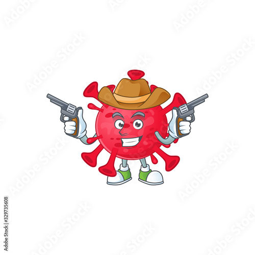 Cool cowboy cartoon design of coronavirus amoeba holding guns