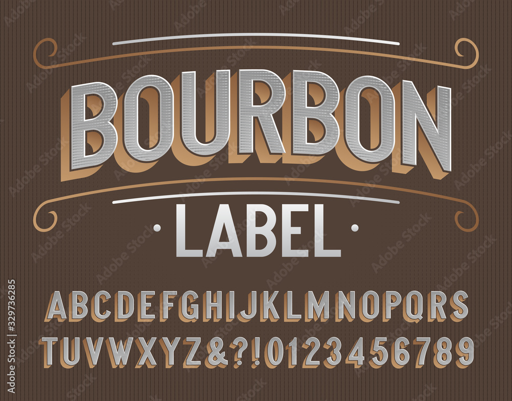 Bourbon Label alphabet font. Vintage letters and numbers. Vector ...