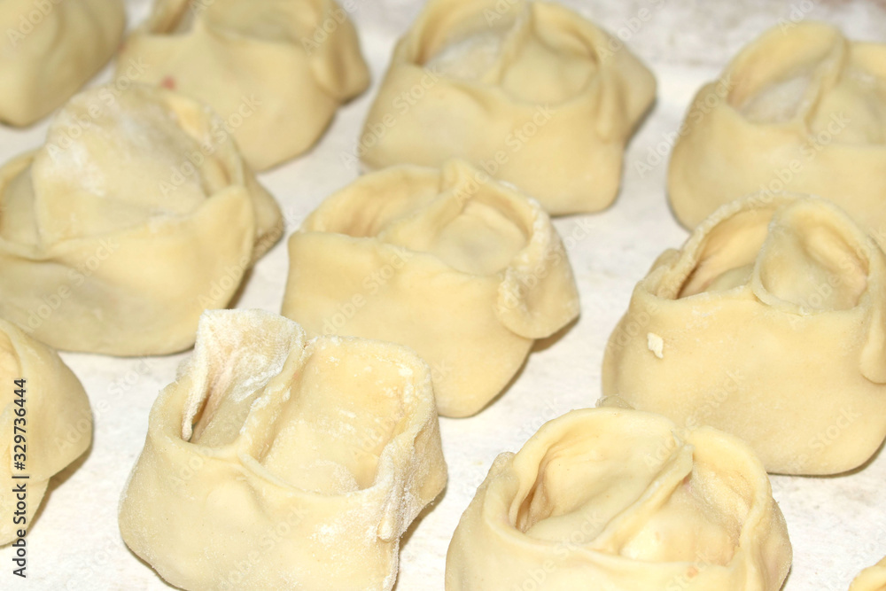 Manty, a product made of dough and minced meat Manty, a product made of dough and minced meat
