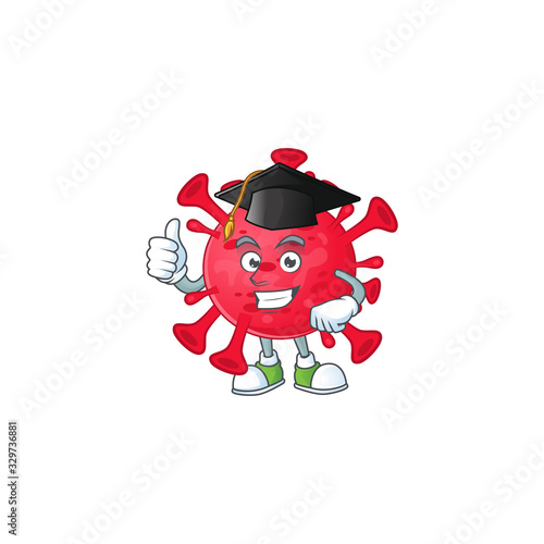 Happy face of coronavirus amoeba in black graduation hat for the ceremony
