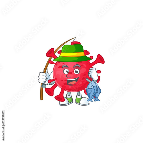 Cartoon character of funny Fishing coronavirus amoeba