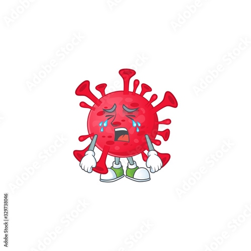 A Crying face of coronavirus amoeba cartoon character design
