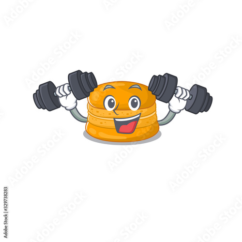 Smiley Fitness exercise orange macaron cartoon character raising barbells