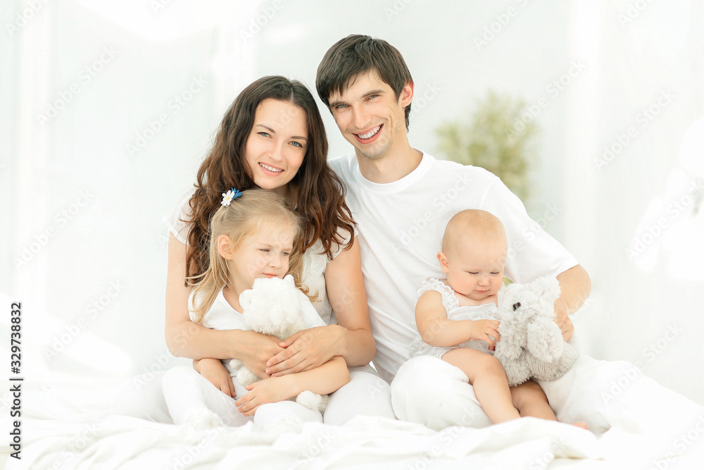 background image of a young happy family.
