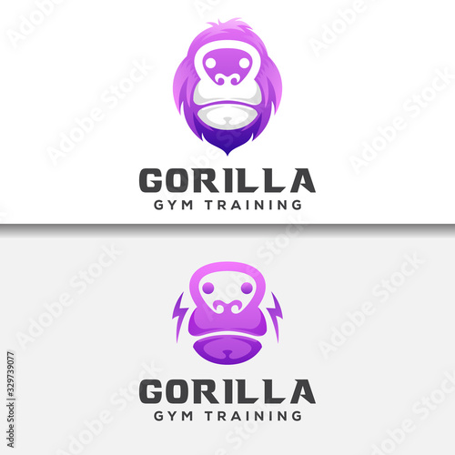 gorila or king kong gym with kettlebell gradient logo colection