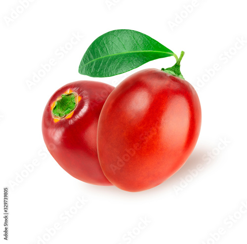 Fresh tamarillo with leafs isolated on white background