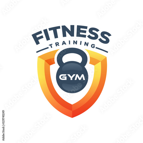 Fitness training gym with shield logo design vector template