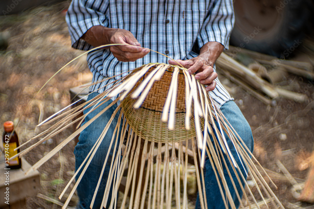 Handmade wicker bamboo traditional Thai basket wicker process Stock ...