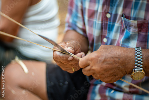 Handmade wicker bamboo traditional Thai basket wicker process 