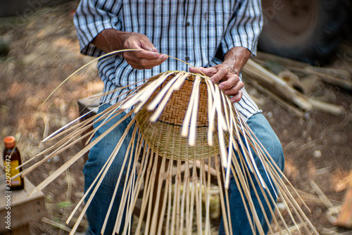 Handmade wicker bamboo traditional Thai basket wicker process 