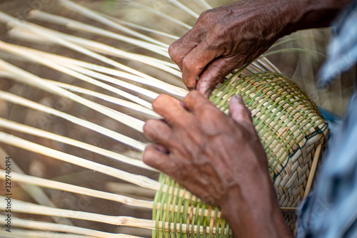 Handmade wicker bamboo traditional Thai basket wicker process 