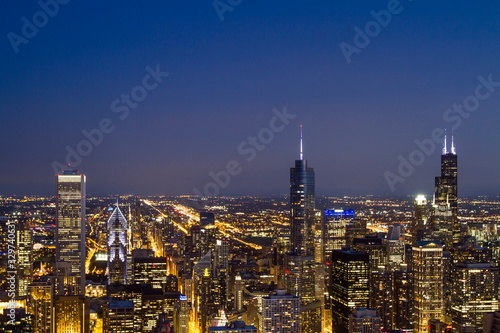 Beautiful aerial view of Chicago skyline at evening, Illinois, USA