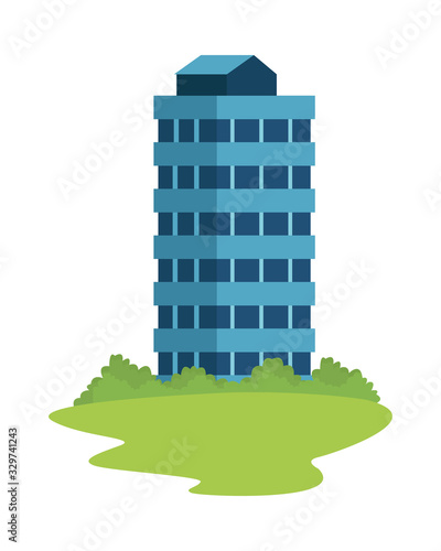 building with windows in grass icon