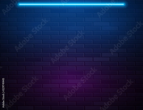 Fototapeta Retro Abstract Blue And Purple Neon Lights On Black Brick Wall