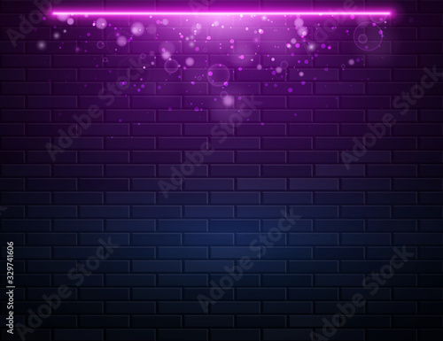 Retro Abstract Blue And Purple Neon Lights On Black Brick Wall