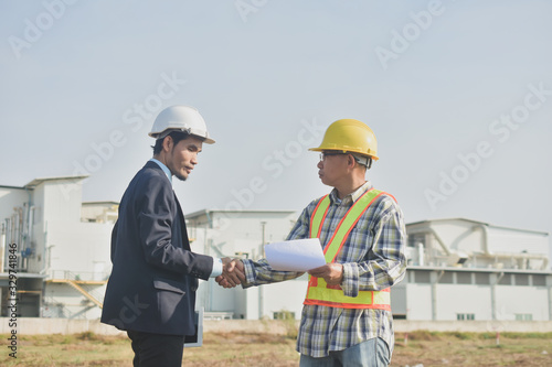 Two people businessman talking communication Architecture construction building project