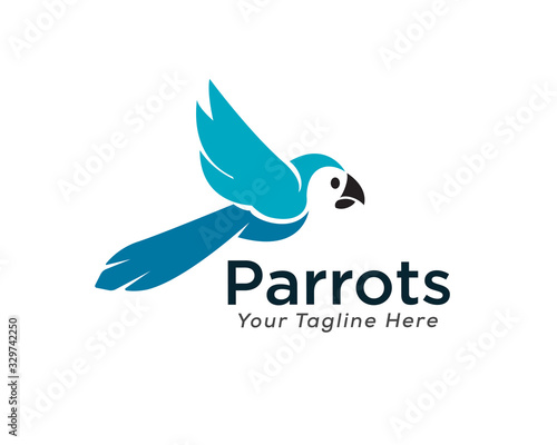 Flying blue parrots art logo design inspiration