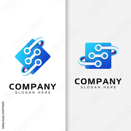 processor chip computer logo, technology gradient logo design