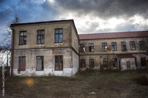 Fototapeta Naklejka Na Ścianę i Meble -  Petrovichi Village, Smolevichi District, Minsk Region / Republic of Belarus , 10_28_2019, Abandoned Old Culture House