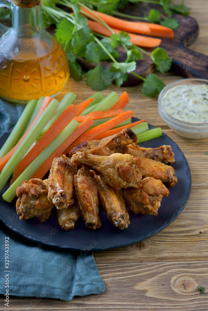 fried chicken wings with vegetables fried chicken wings with vegetables